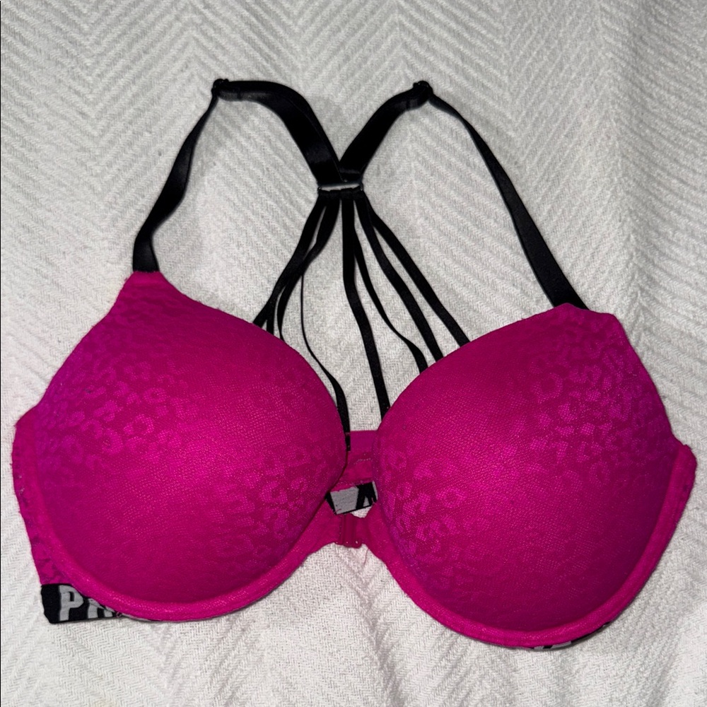 PINK Victoria's Secret Fuchsia and Black Strappy Bra